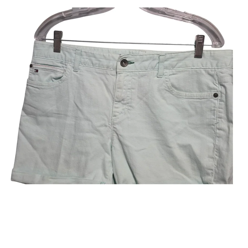 Tommy Hilfiger Womens Mint‎ Green Cuffed Denim Chino Shorts Mid Rise Size 12